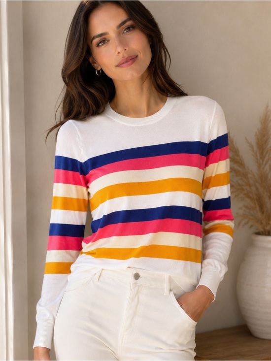 Banana Republic Tops - Banana Republic Extra Fine Merino Wool Sweater Small Rainbow Stripe Crewneck
